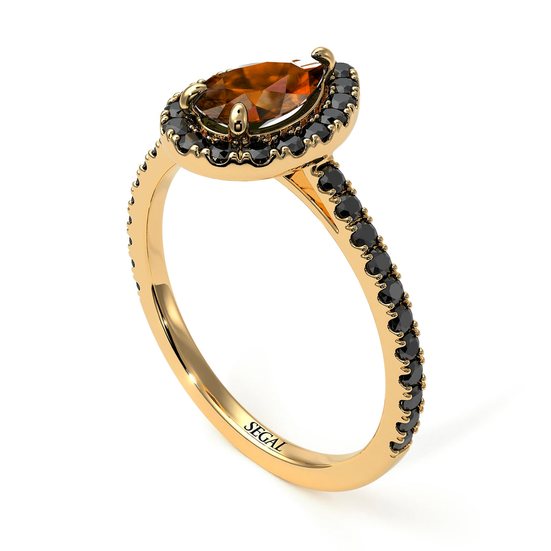 Pear Shaped Halo Brown Diamond Ring - Janet No. 1104