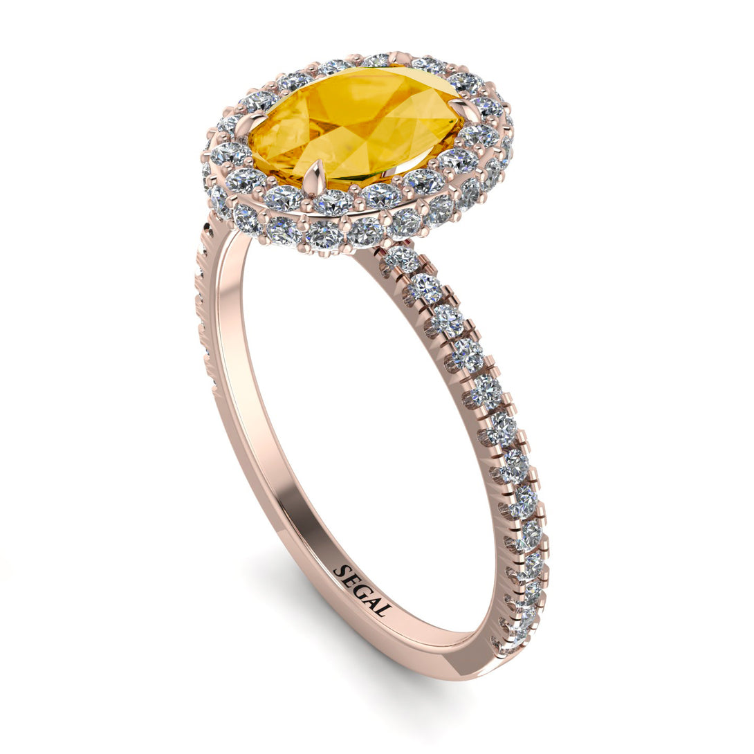Oval Citrine Halo Hidden Diamonds Ring - Amy No. 602