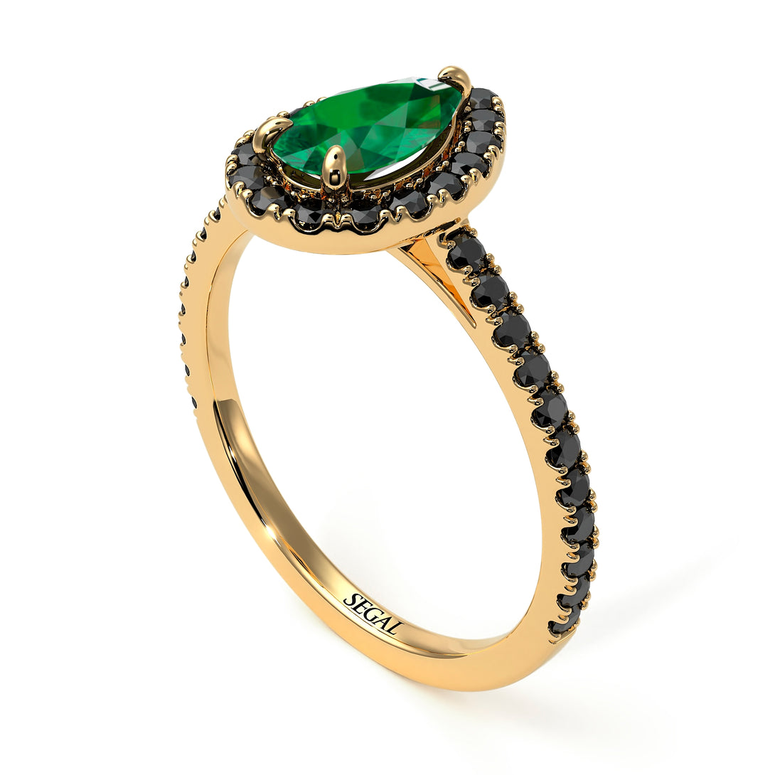 Pear Shaped Halo Emerald Ring - Janet No. 22