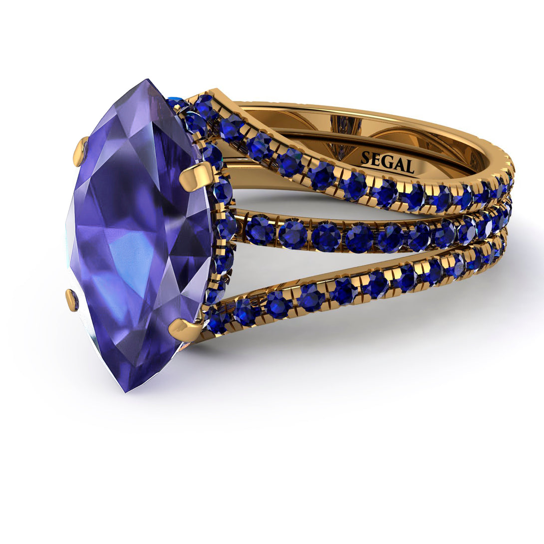 Hidden Halo Marquise Tanzanite Double Band Bridal Set - Journey No. 213