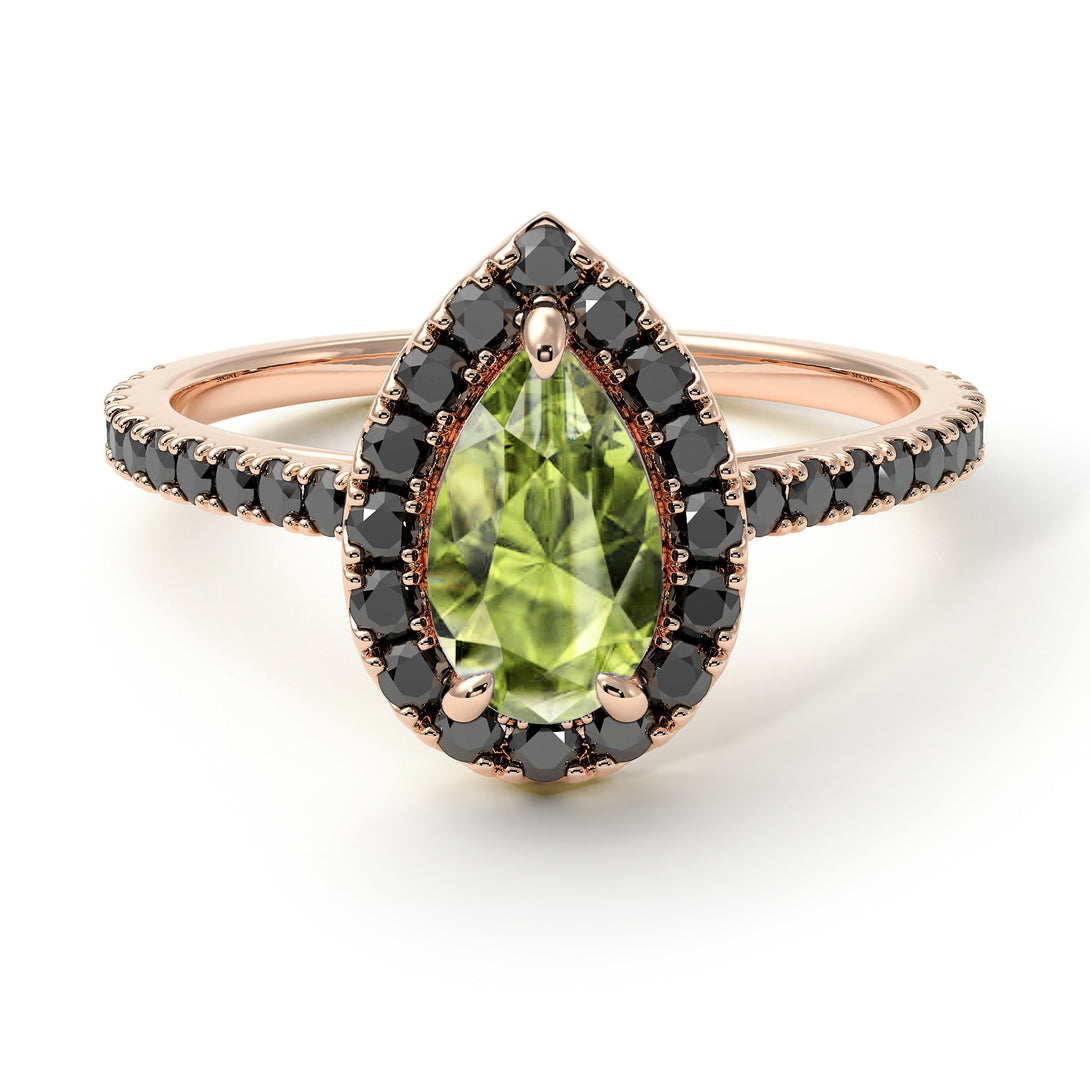 Pear Shaped Halo Peridot Ring - Janet No. 705