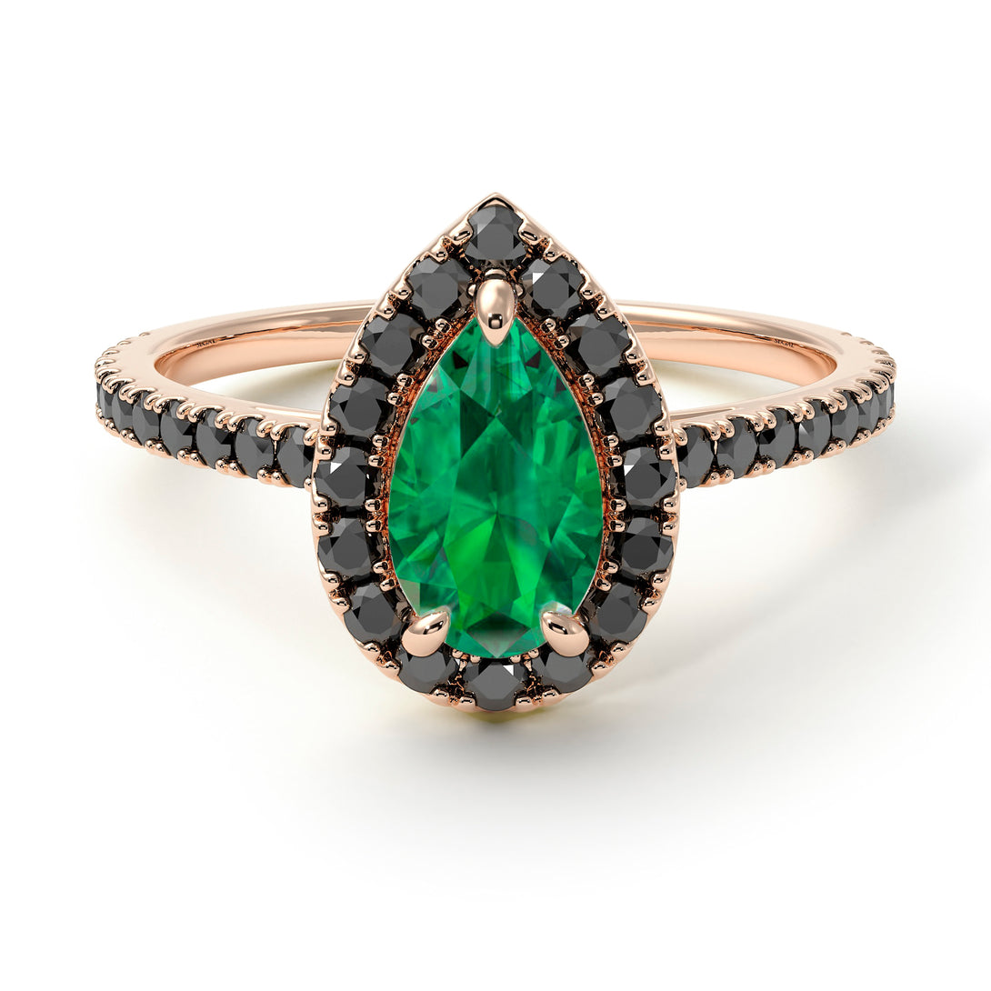 Pear Shaped Halo Emerald Ring - Janet No. 23