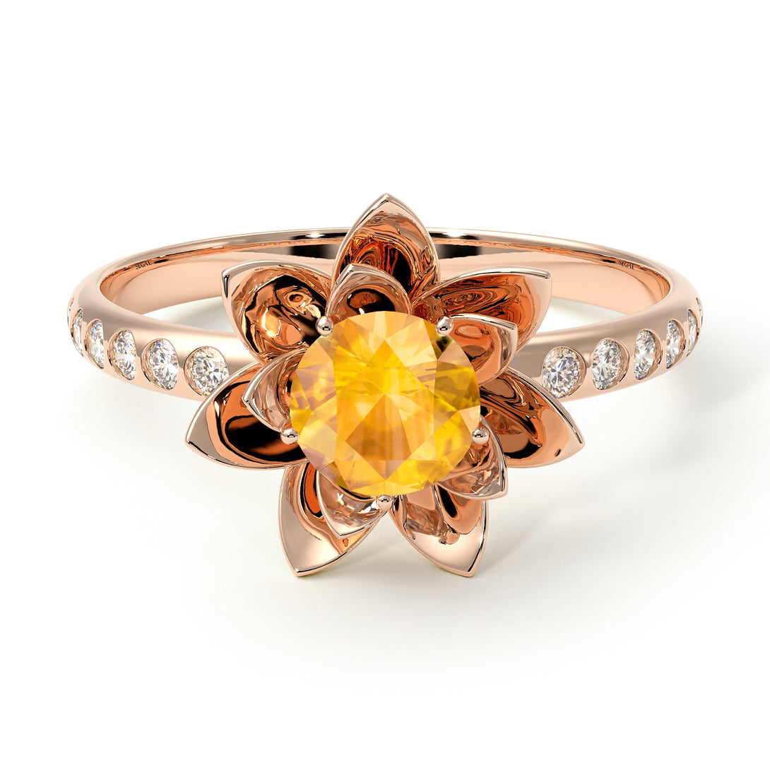 Lotus Flower Yellow Diamond ring - Lotus no. 1002