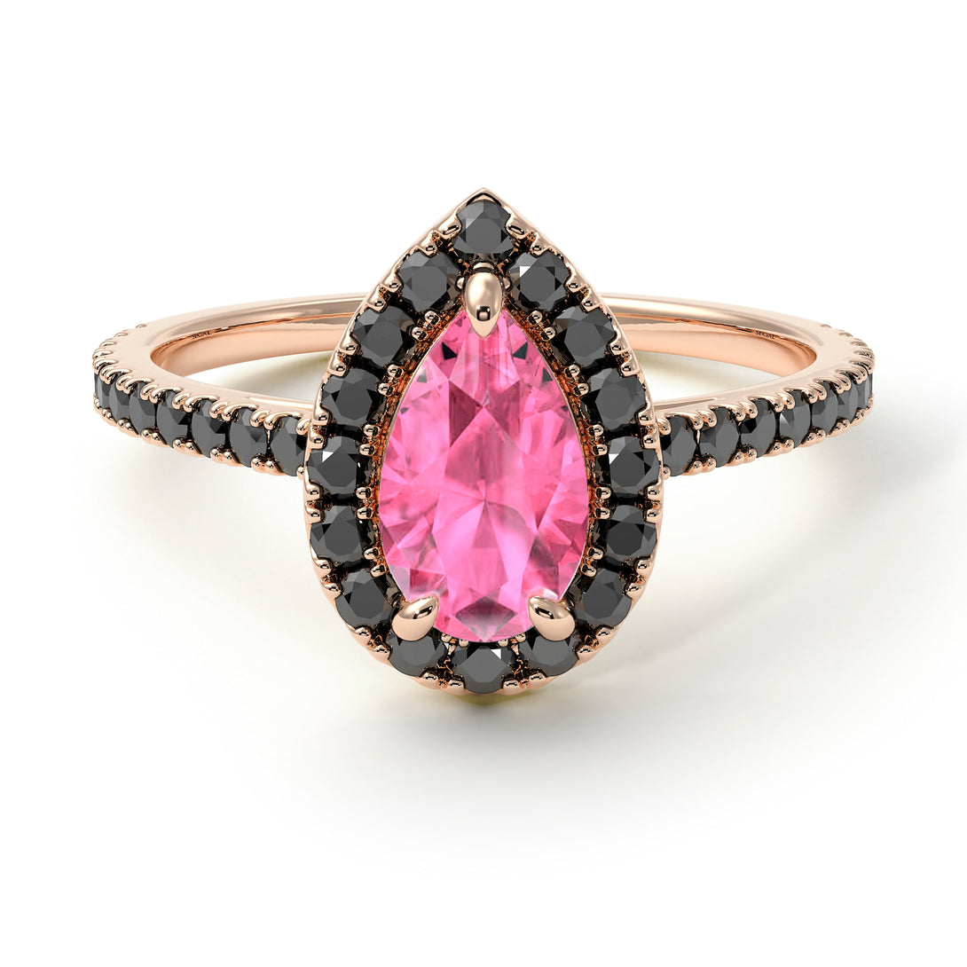 Pear Shaped Halo Pink Moissanite Ring - Janet No. 805