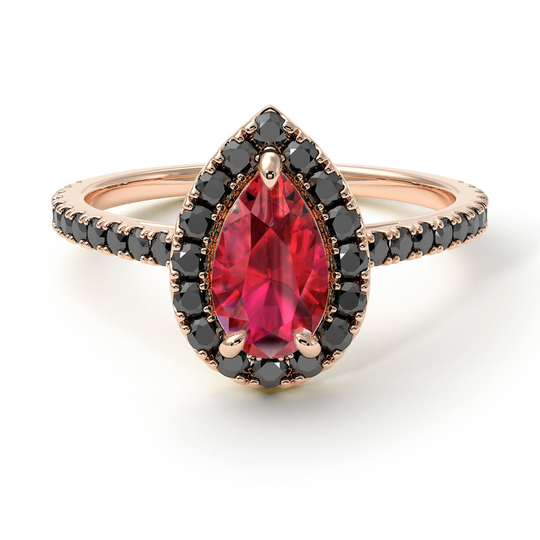 Pear Shaped Halo Ruby Ring - Janet No. 35