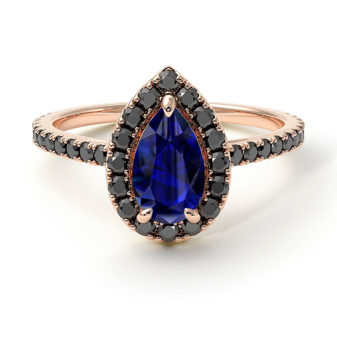 Pear Shaped Halo Sapphire Ring - Janet No. 29