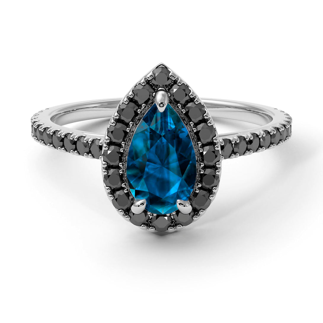 Pear Shaped Halo Blue Topaz Ring - Janet No. 506