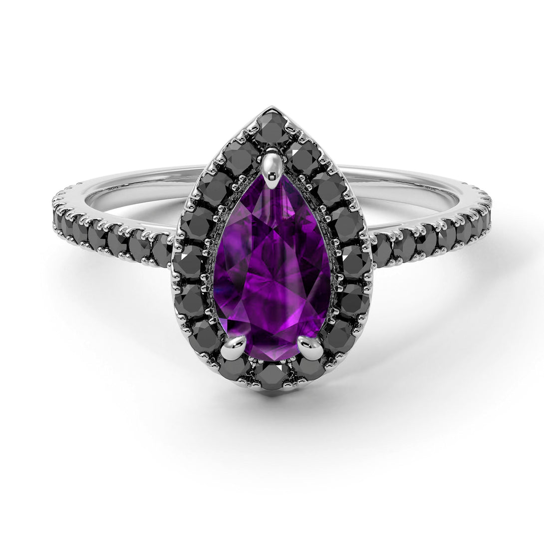 Pear Shaped Halo Amethyst Ring - Janet No. 306