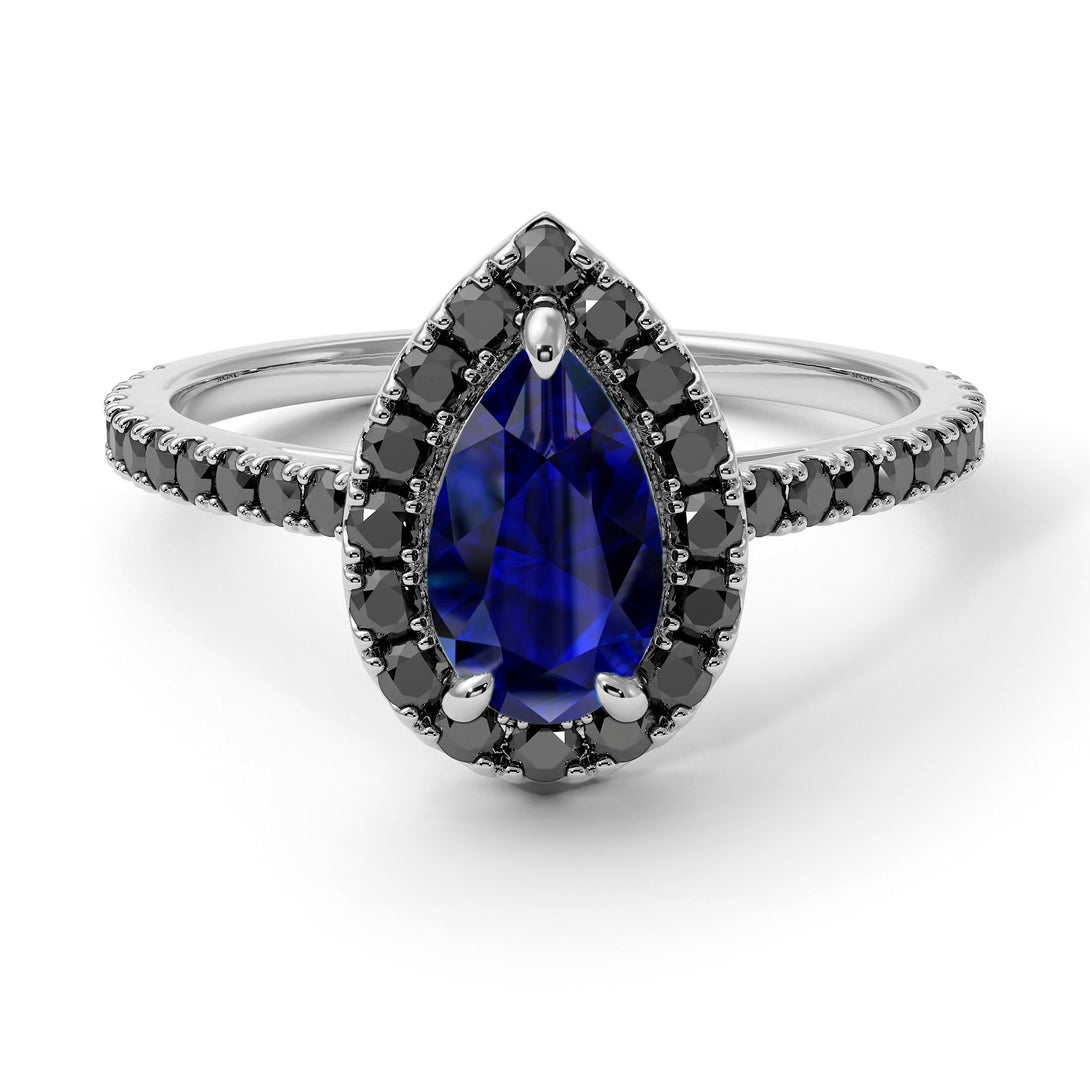 Pear Shaped Halo Sapphire Ring - Janet No. 30