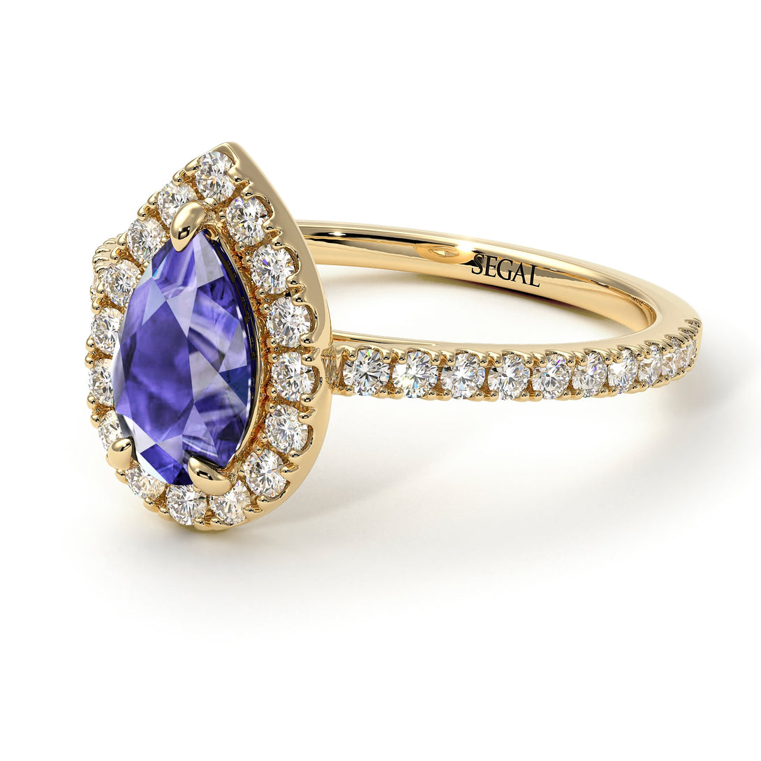Pear Shaped Halo Tanzanite Ring - Janet No. 201