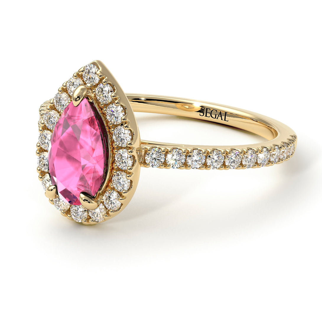 Pear Shaped Halo Pink Moissanite Ring - Janet No. 801