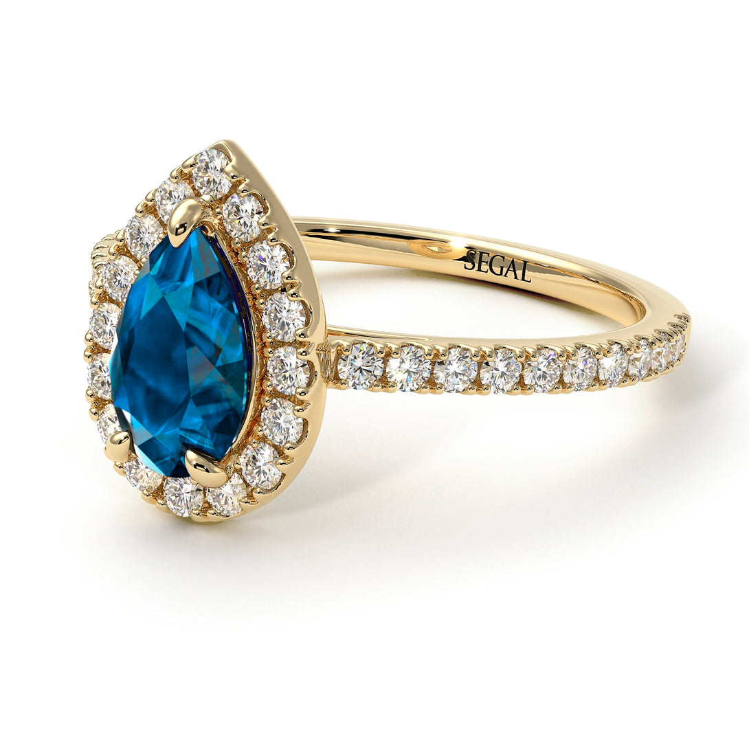 Pear Shaped Halo Blue Topaz Ring - Janet No. 501