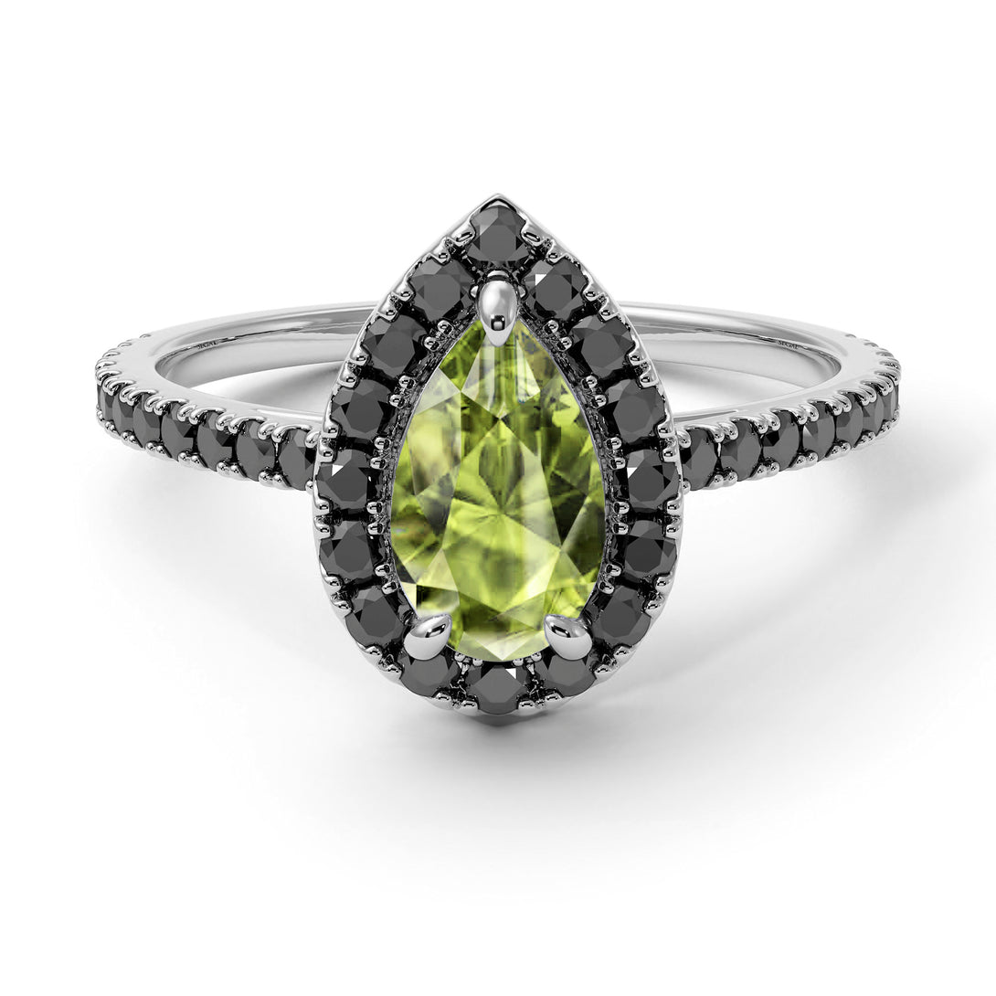 Pear Shaped Halo Peridot Ring - Janet No. 706