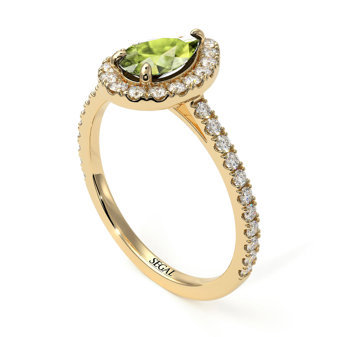 Pear Shaped Halo Peridot Ring - Janet No. 701