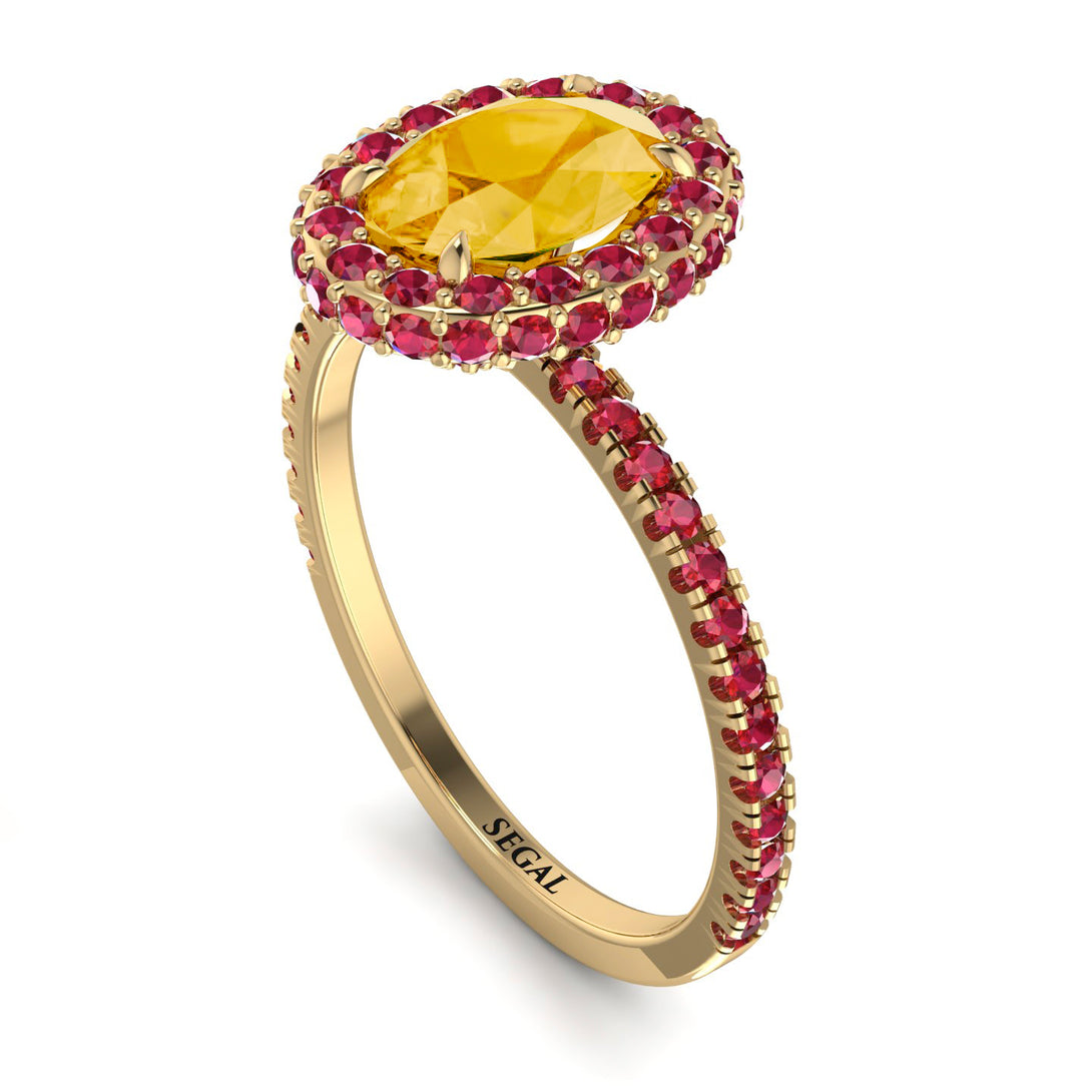 Oval Citrine Halo Hidden Rubies Ring - Amy No. 610