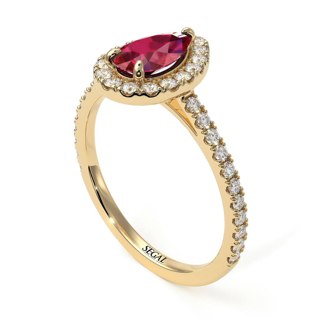 Pear Shaped Halo Ruby Ring - Janet No. 31