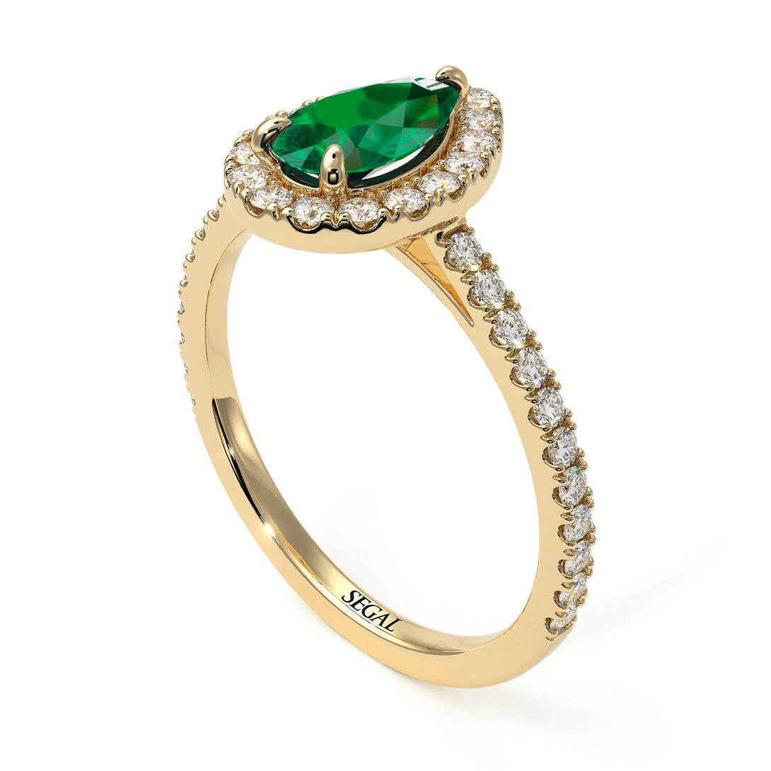 Pear Shaped Halo Emerald Ring - Janet No. 19