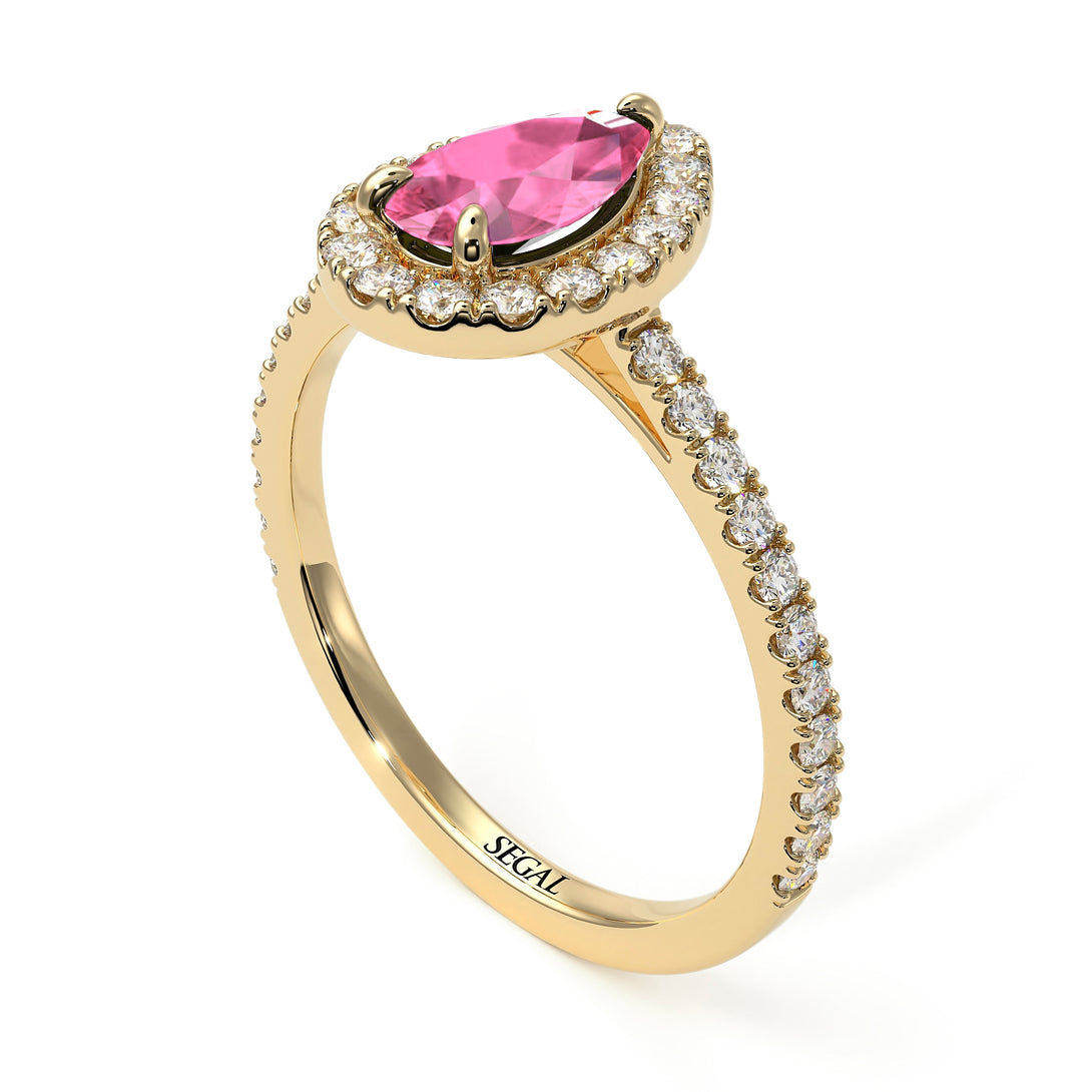 Pear Shaped Halo Pink Moissanite Ring - Janet No. 801