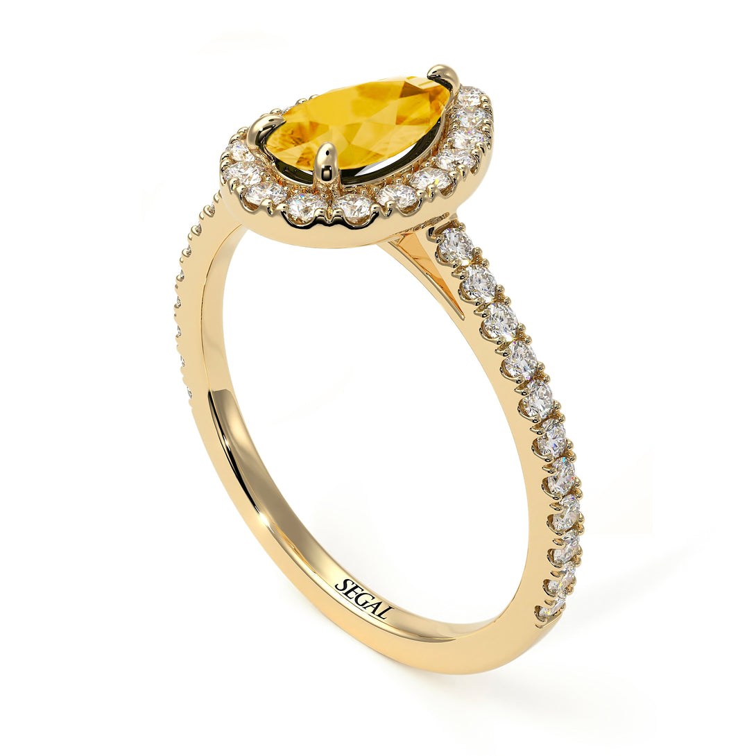 Pear Shaped Halo Citrine Ring - Janet No. 601