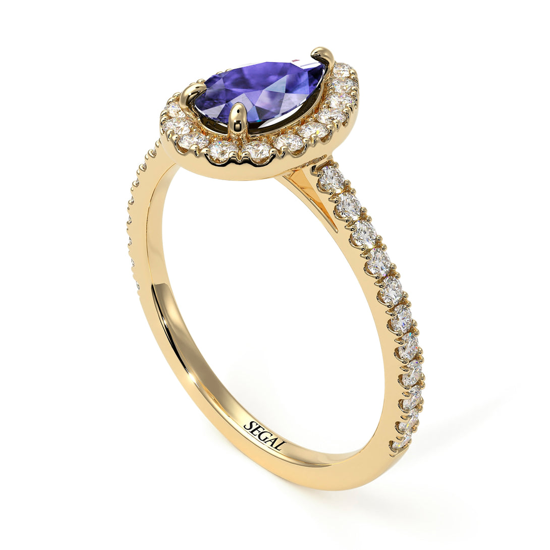 Pear Shaped Halo Tanzanite Ring - Janet No. 201