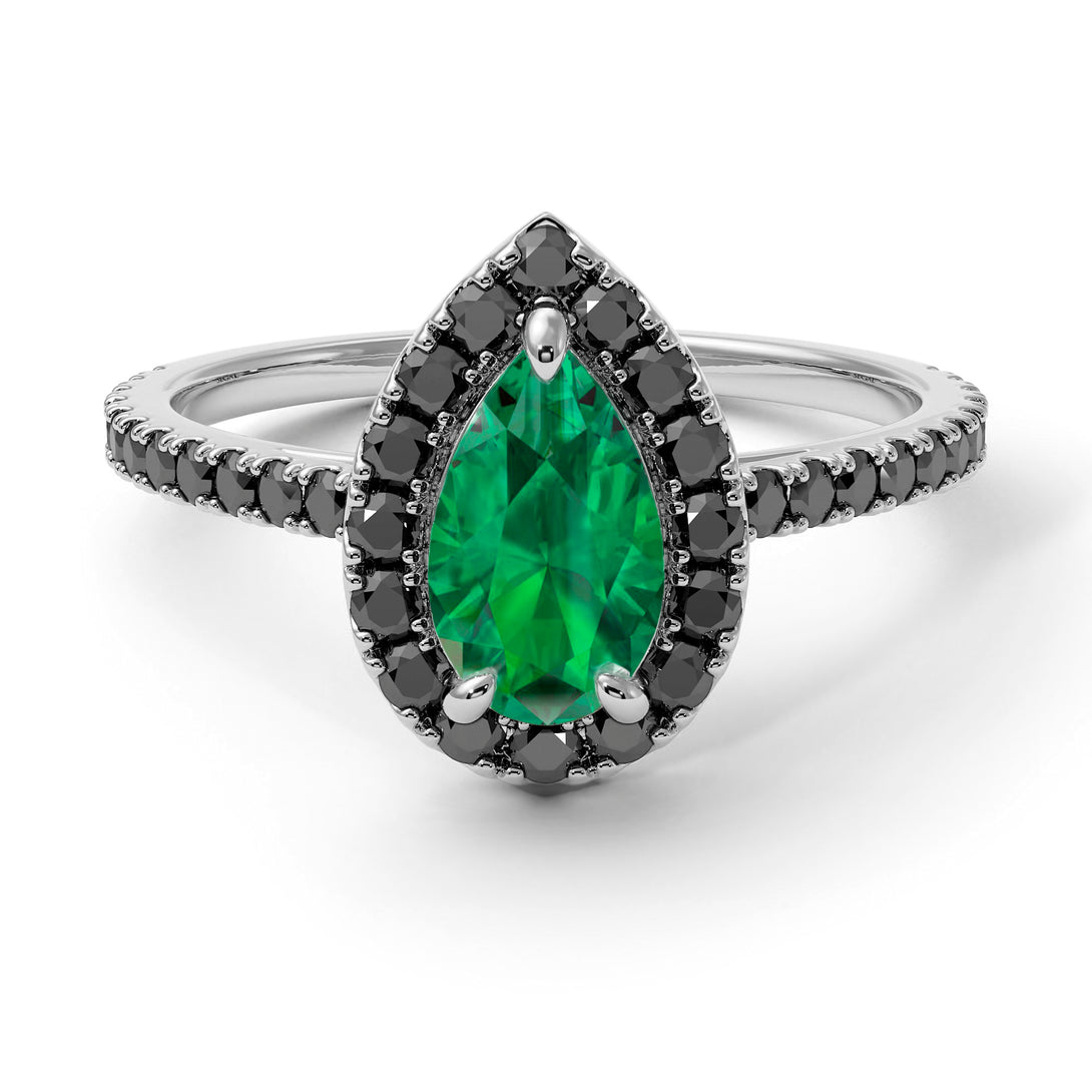 Pear Shaped Halo Emerald Ring - Janet No. 24