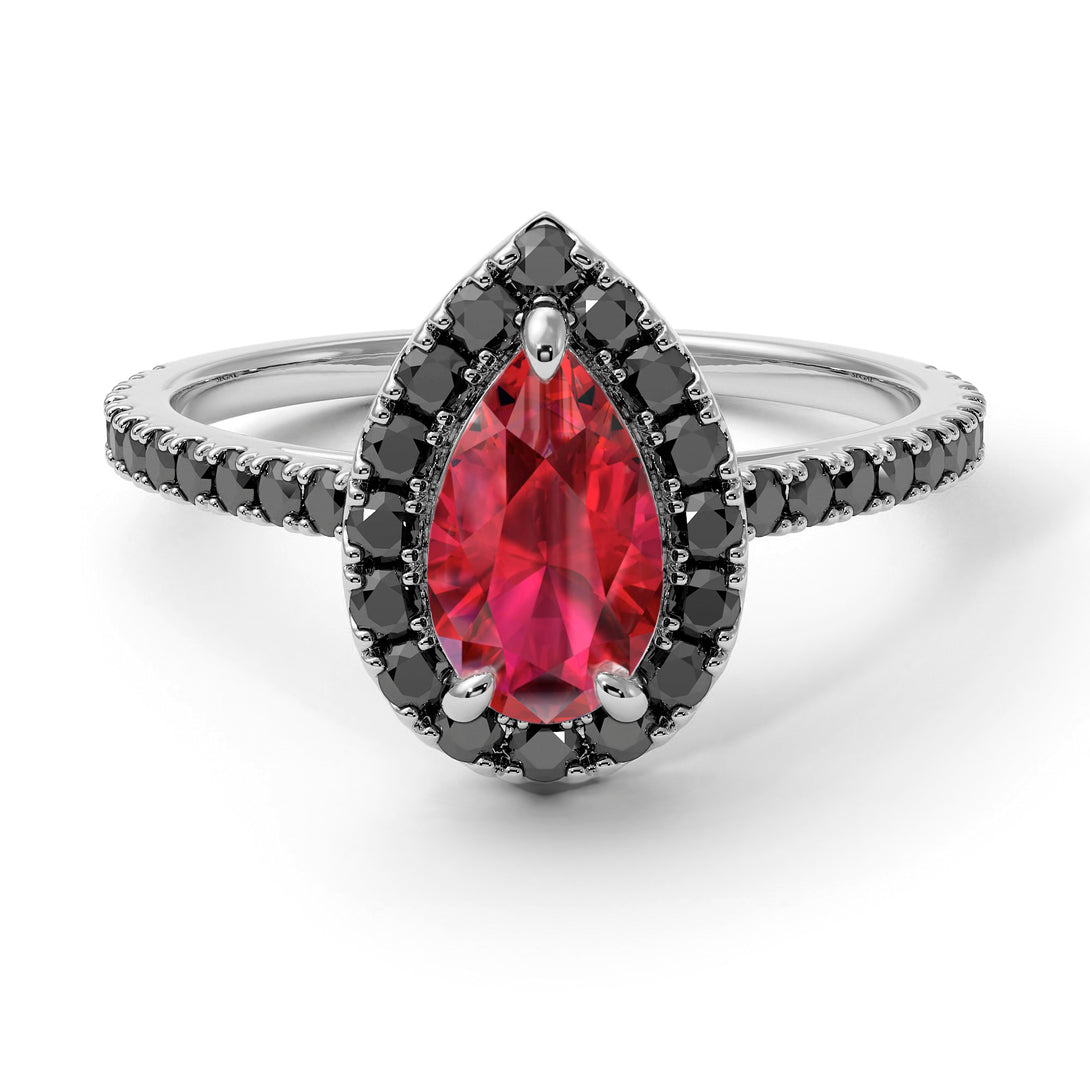 Pear Shaped Halo Ruby Ring - Janet No. 36