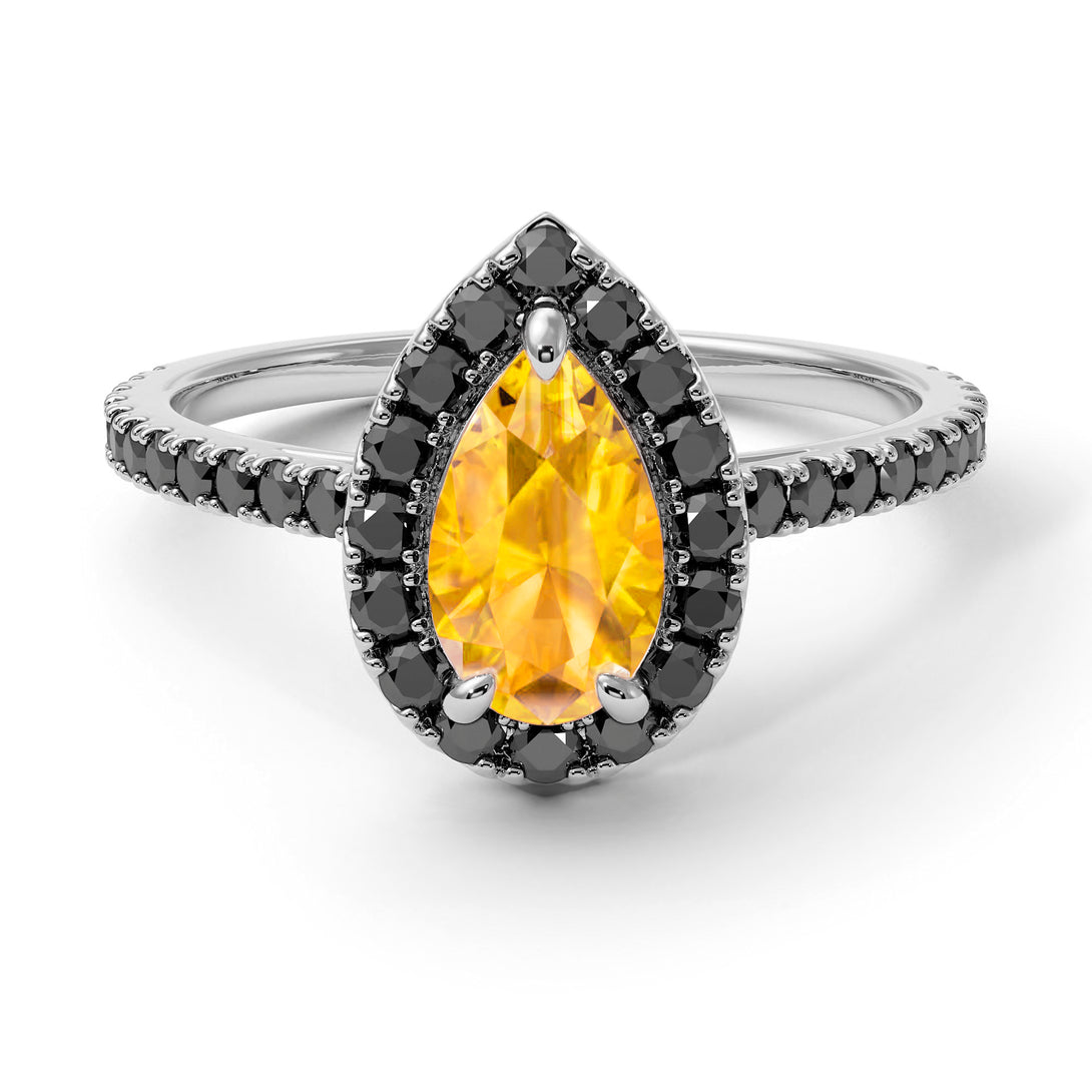 Pear Shaped Halo Yellow Diamond Ring - Janet No. 1006