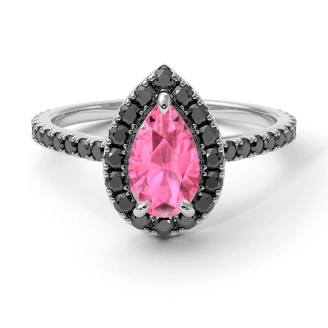 Pear Shaped Halo Pink Moissanite Ring - Janet No. 806