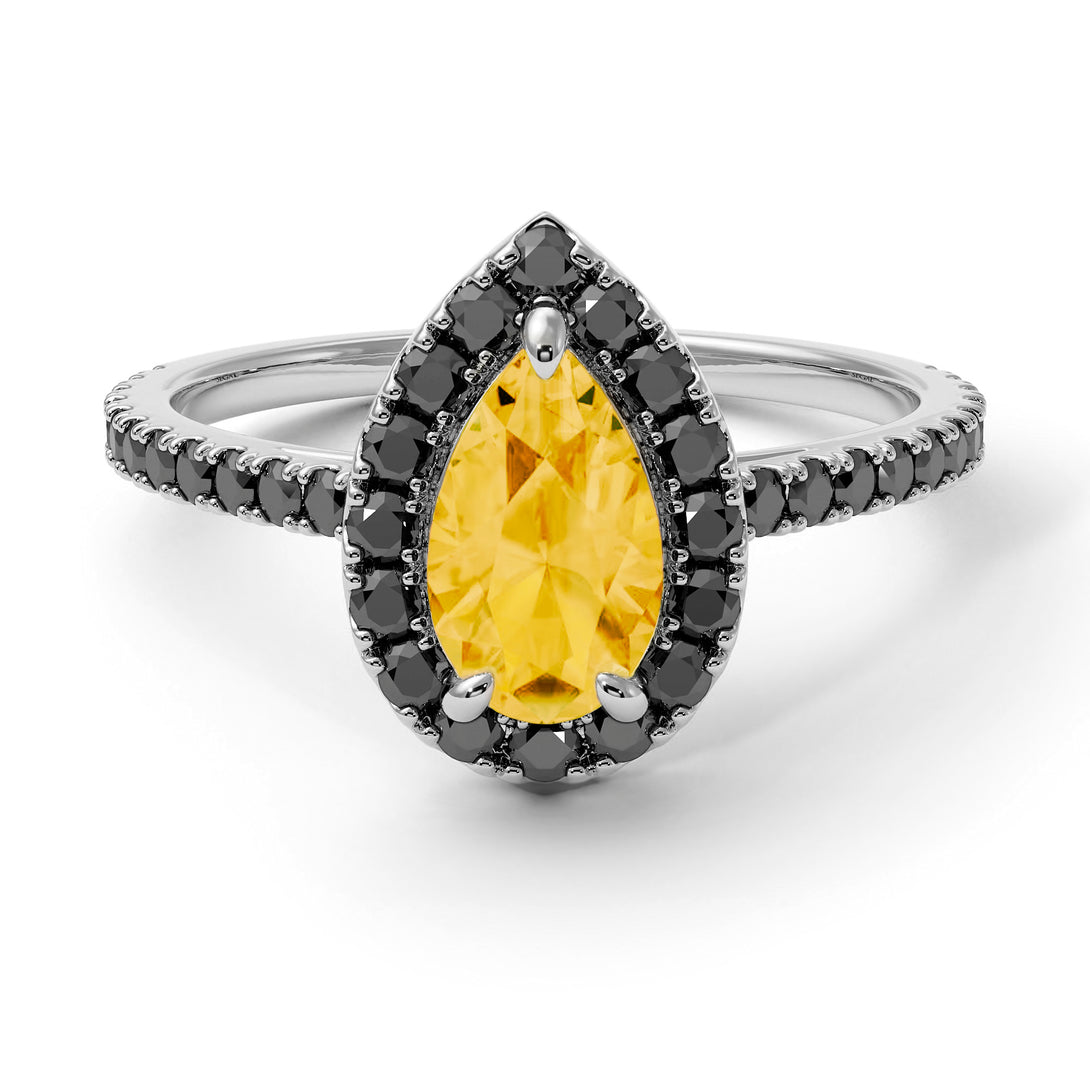Pear Shaped Halo Citrine Ring - Janet No. 606