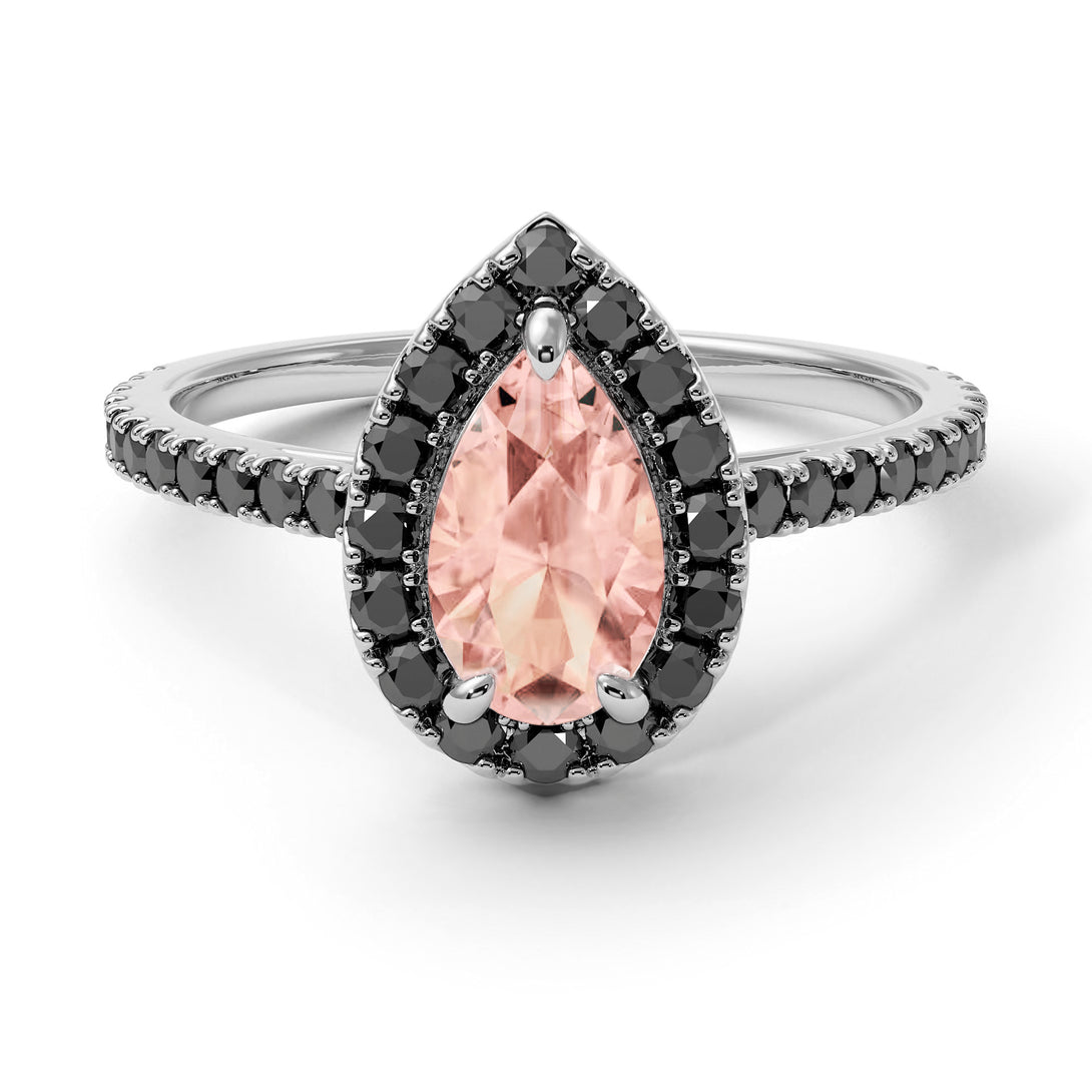 Pear Shaped Halo Morganite Ring - Janet No. 906