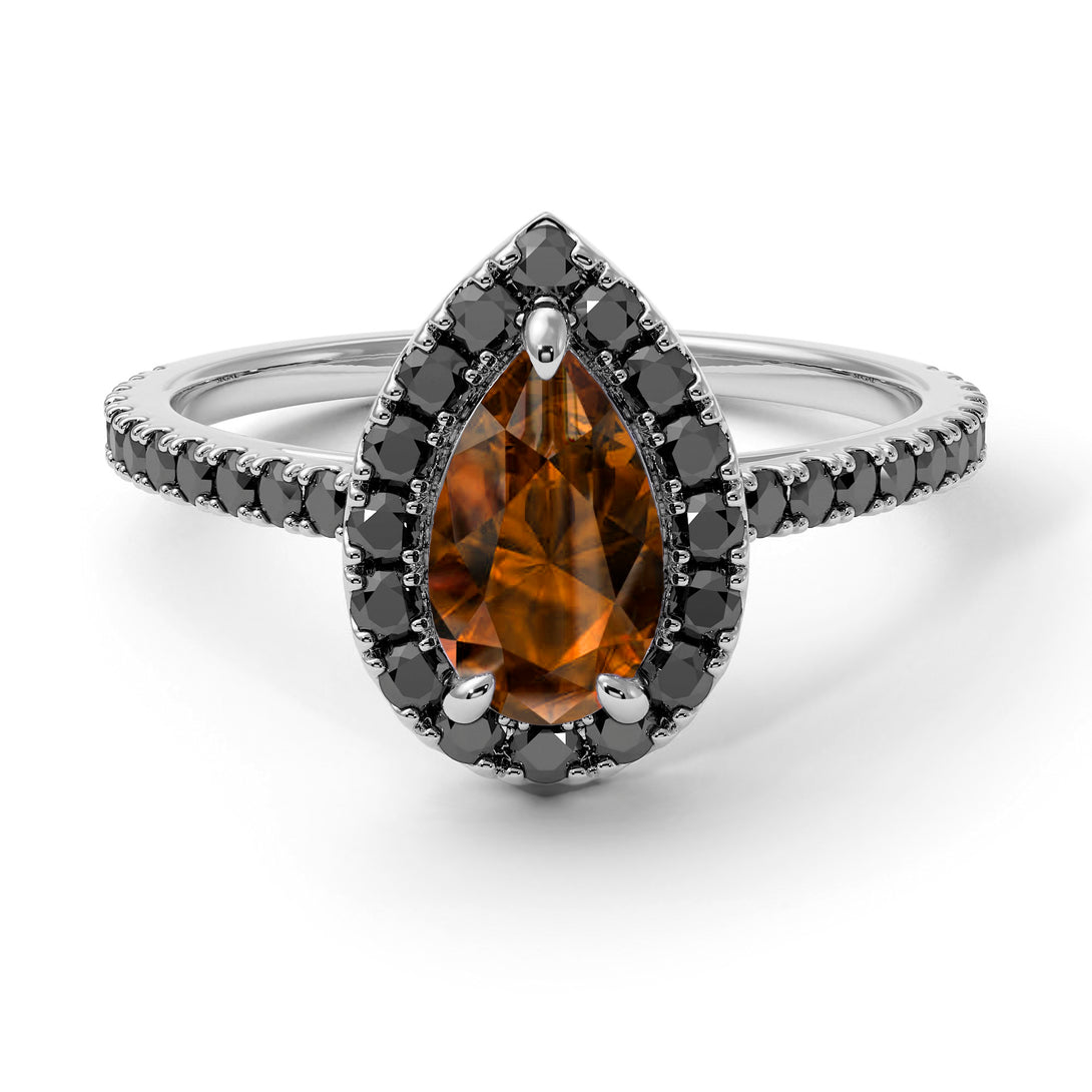 Pear Shaped Halo Brown Diamond Ring - Janet No. 1106