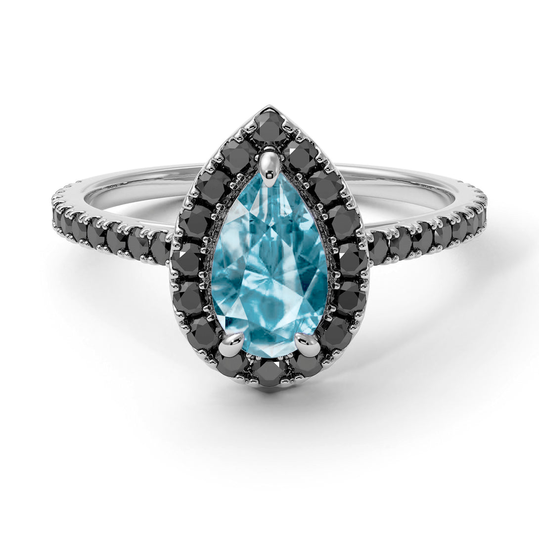 Pear Shaped Halo Aquamarine Ring - Janet No. 406