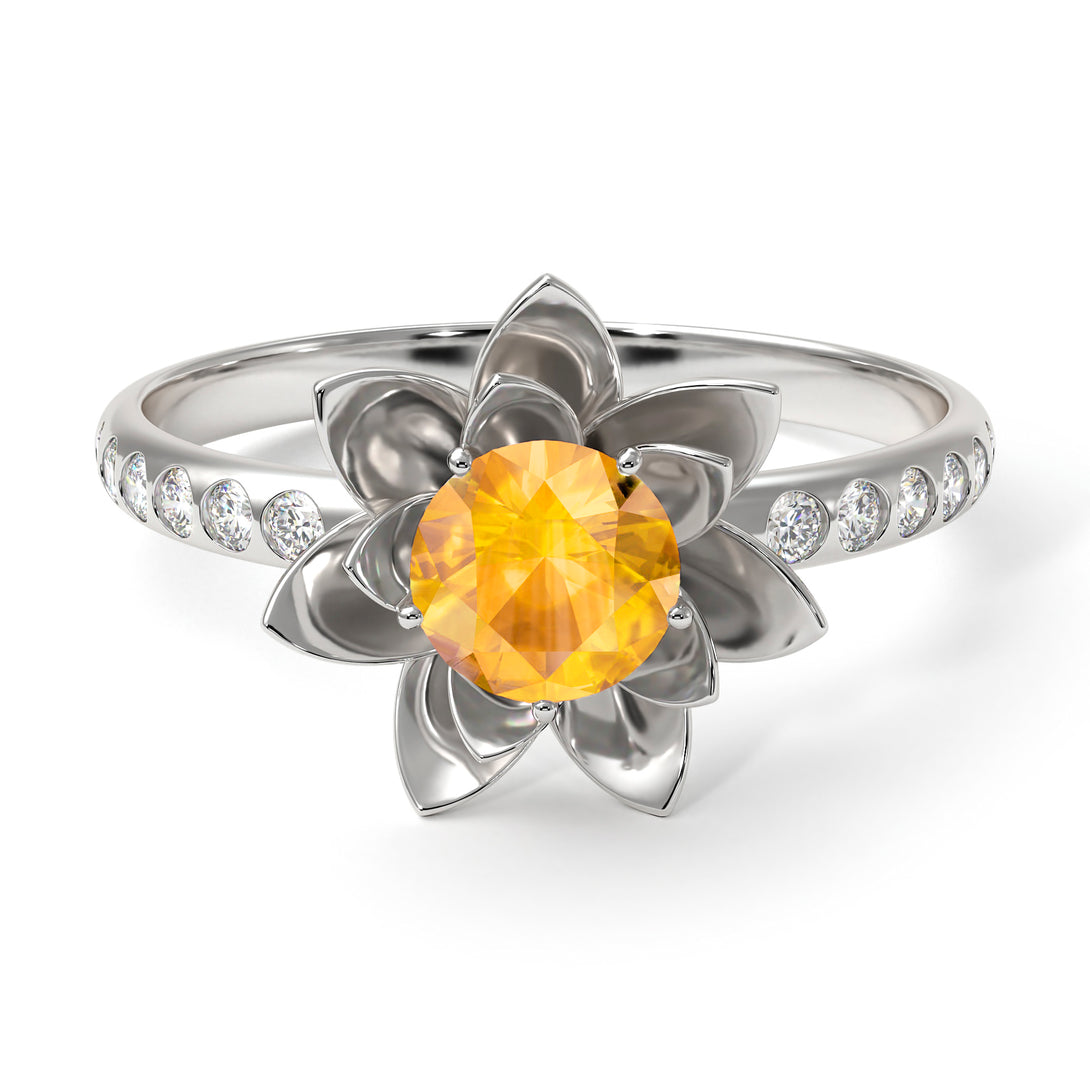 Lotus Flower Yellow Diamond ring - Lotus no. 1003