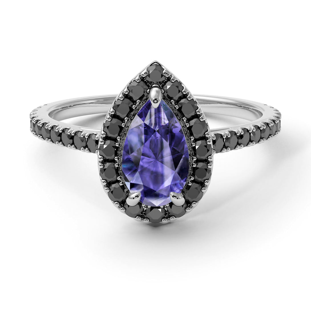 Pear Shaped Halo Tanzanite Ring - Janet No. 206