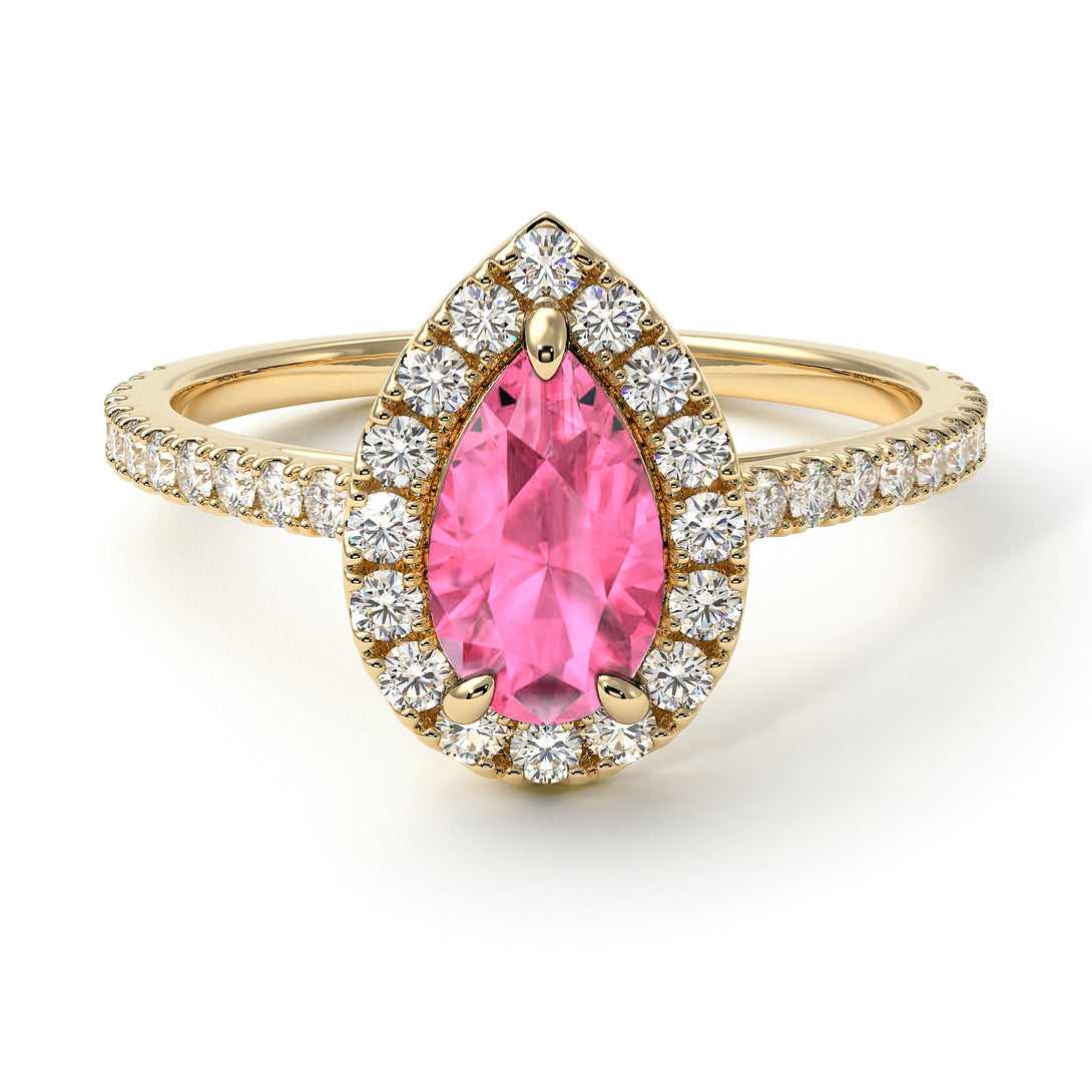 Pear Shaped Halo Pink Moissanite Ring - Janet No. 801