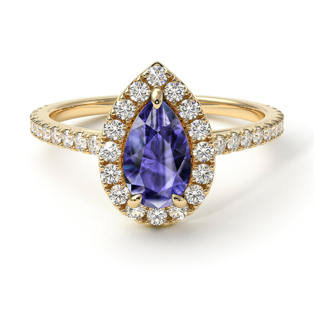 Pear Shaped Halo Tanzanite Ring - Janet No. 201