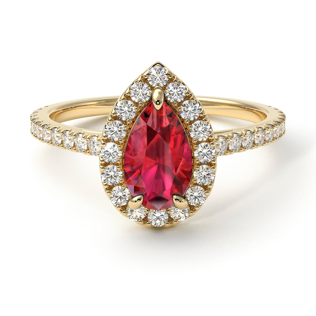 Pear Shaped Halo Ruby Ring - Janet No. 31