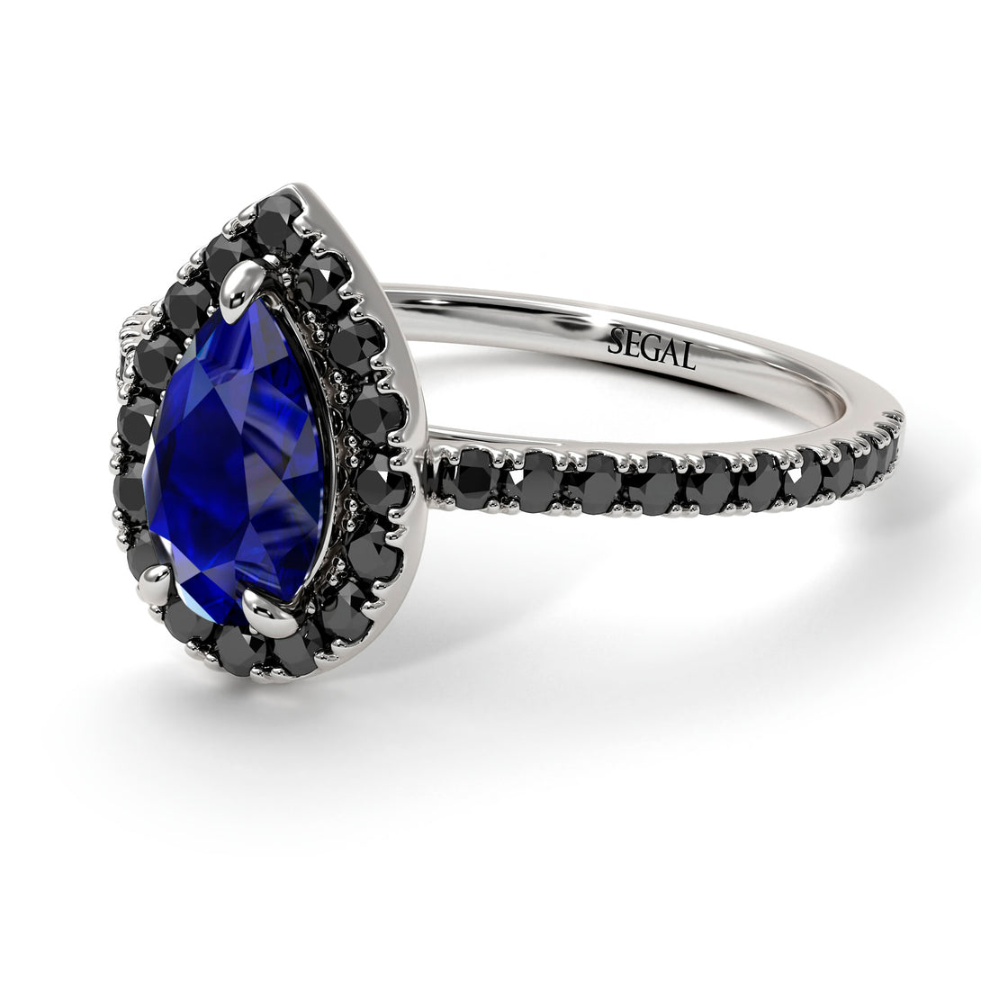 Pear Shaped Halo Sapphire Ring - Janet No. 30