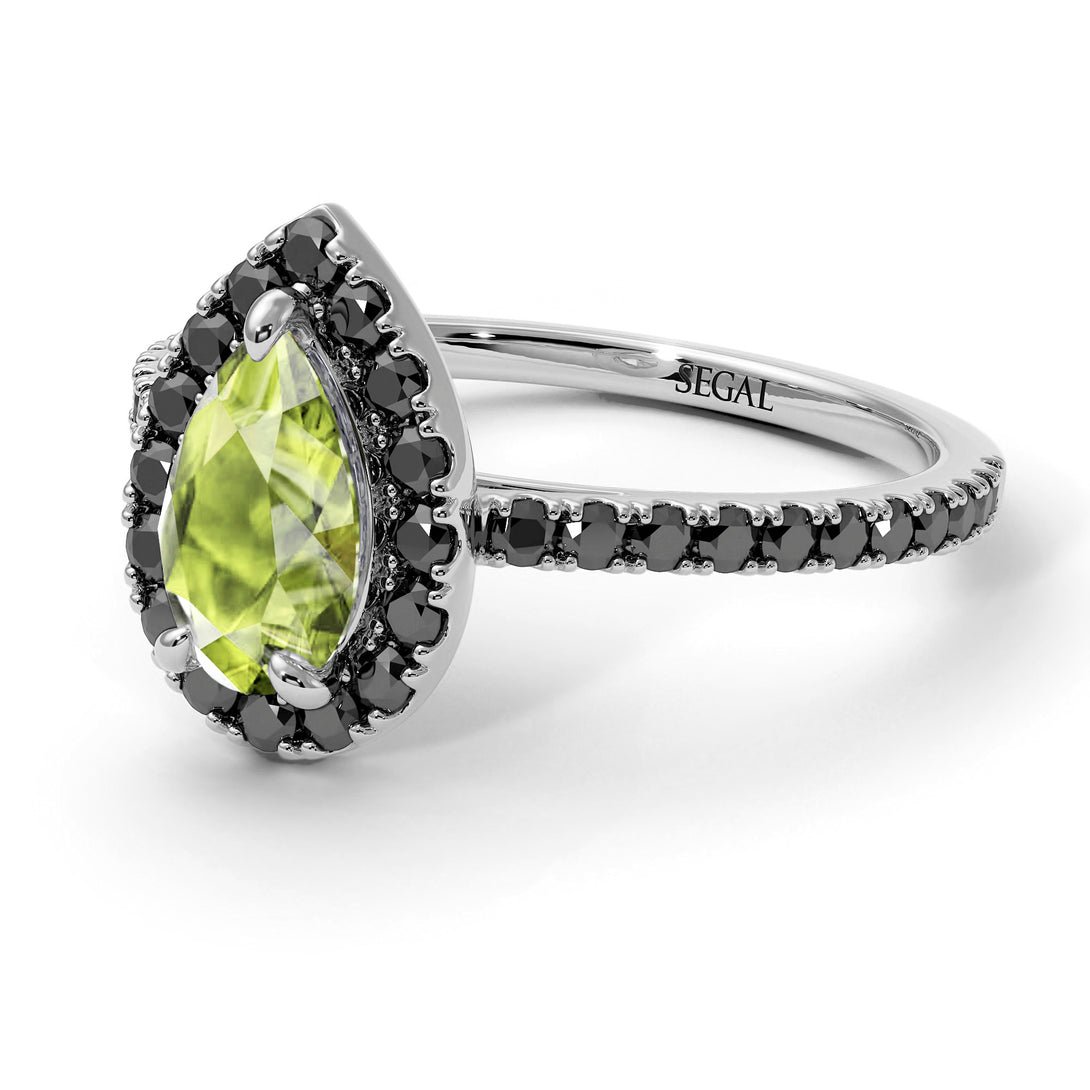 Pear Shaped Halo Peridot Ring - Janet No. 706