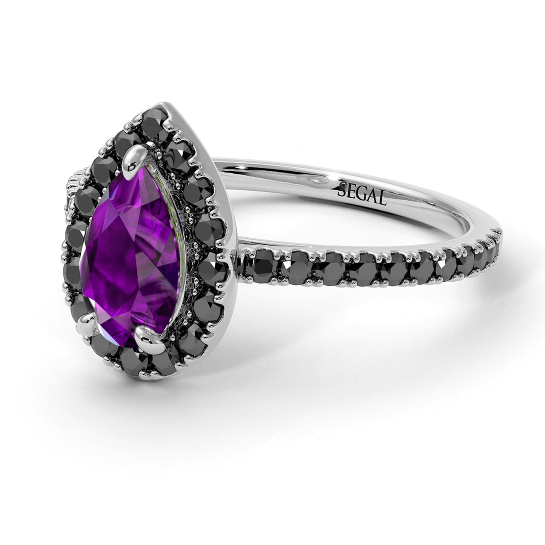 Pear Shaped Halo Amethyst Ring - Janet No. 306
