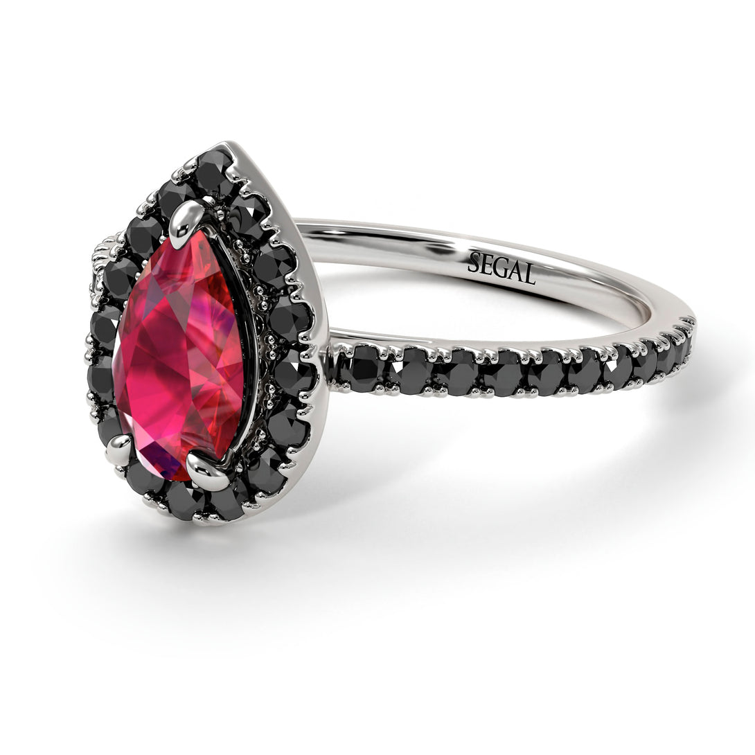 Pear Shaped Halo Ruby Ring - Janet No. 36