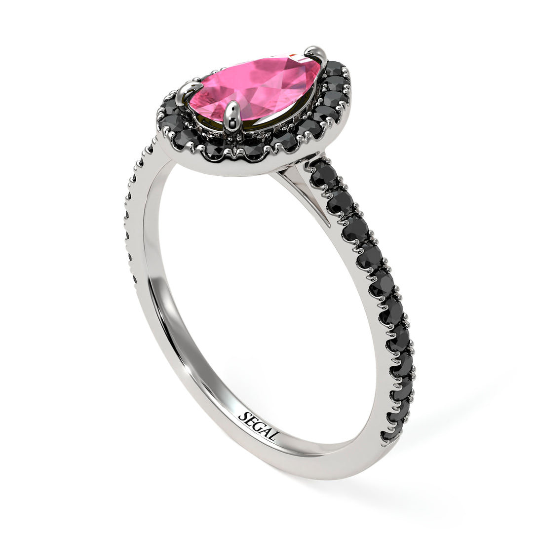 Pear Shaped Halo Pink Moissanite Ring - Janet No. 806