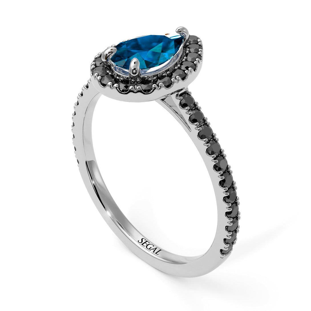 Pear Shaped Halo Blue Topaz Ring - Janet No. 506