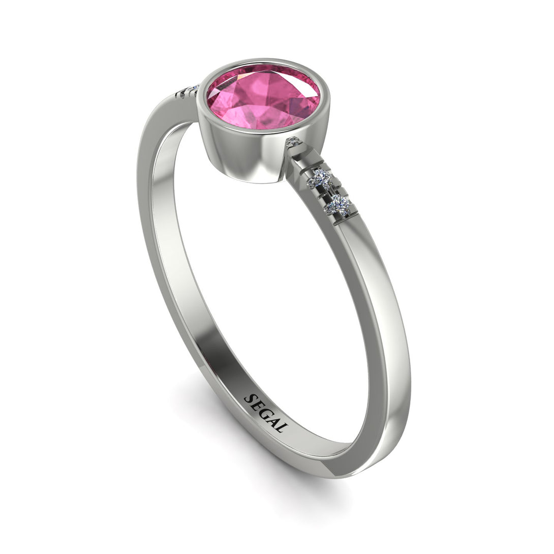 Bezel Minimalist Pink Moissanite Ring - Kinsley No. 803