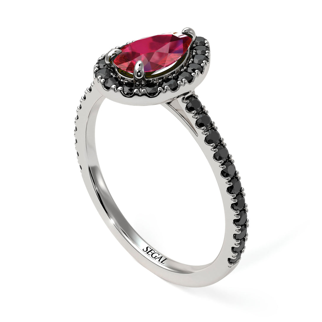 Pear Shaped Halo Ruby Ring - Janet No. 36