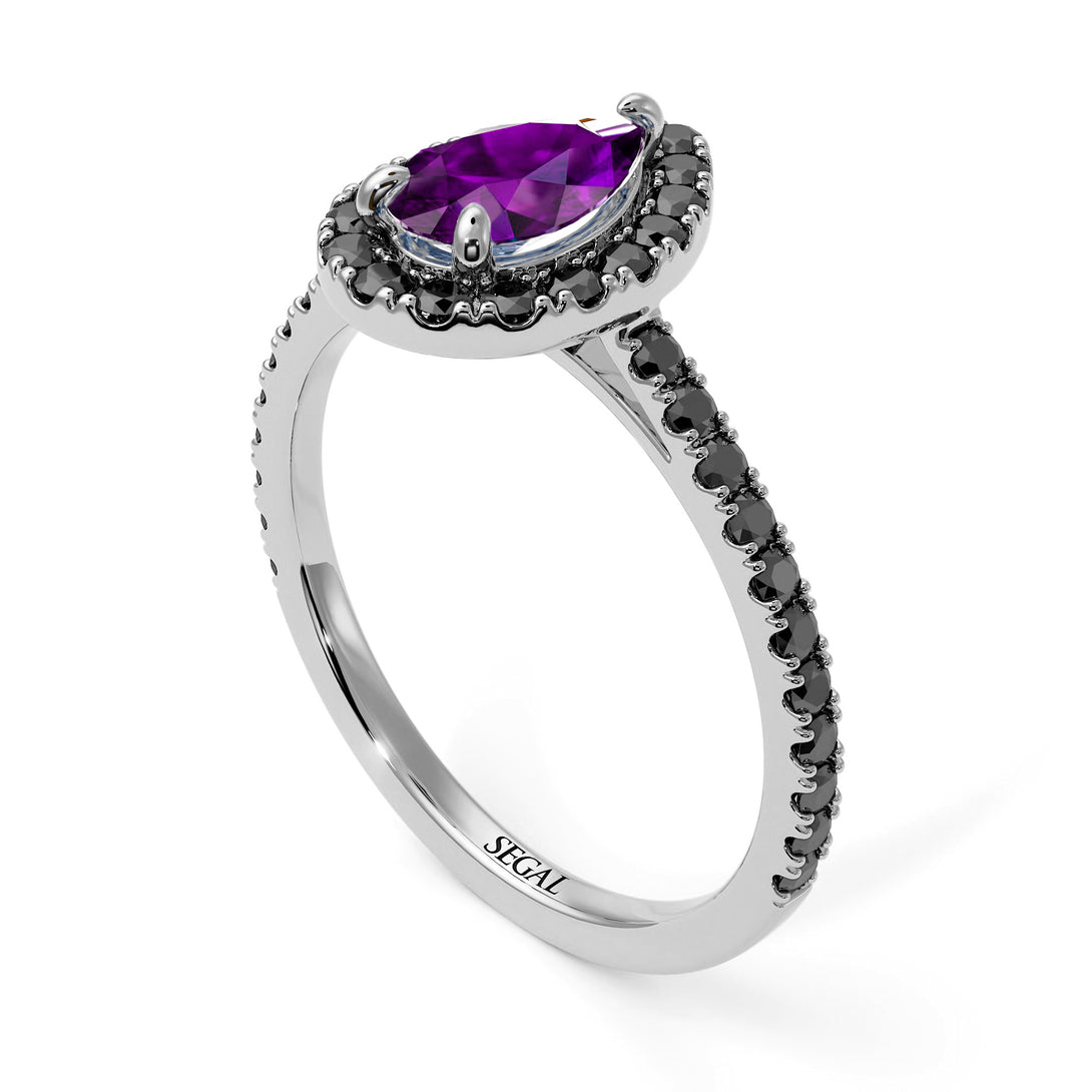 Pear Shaped Halo Amethyst Ring - Janet No. 306