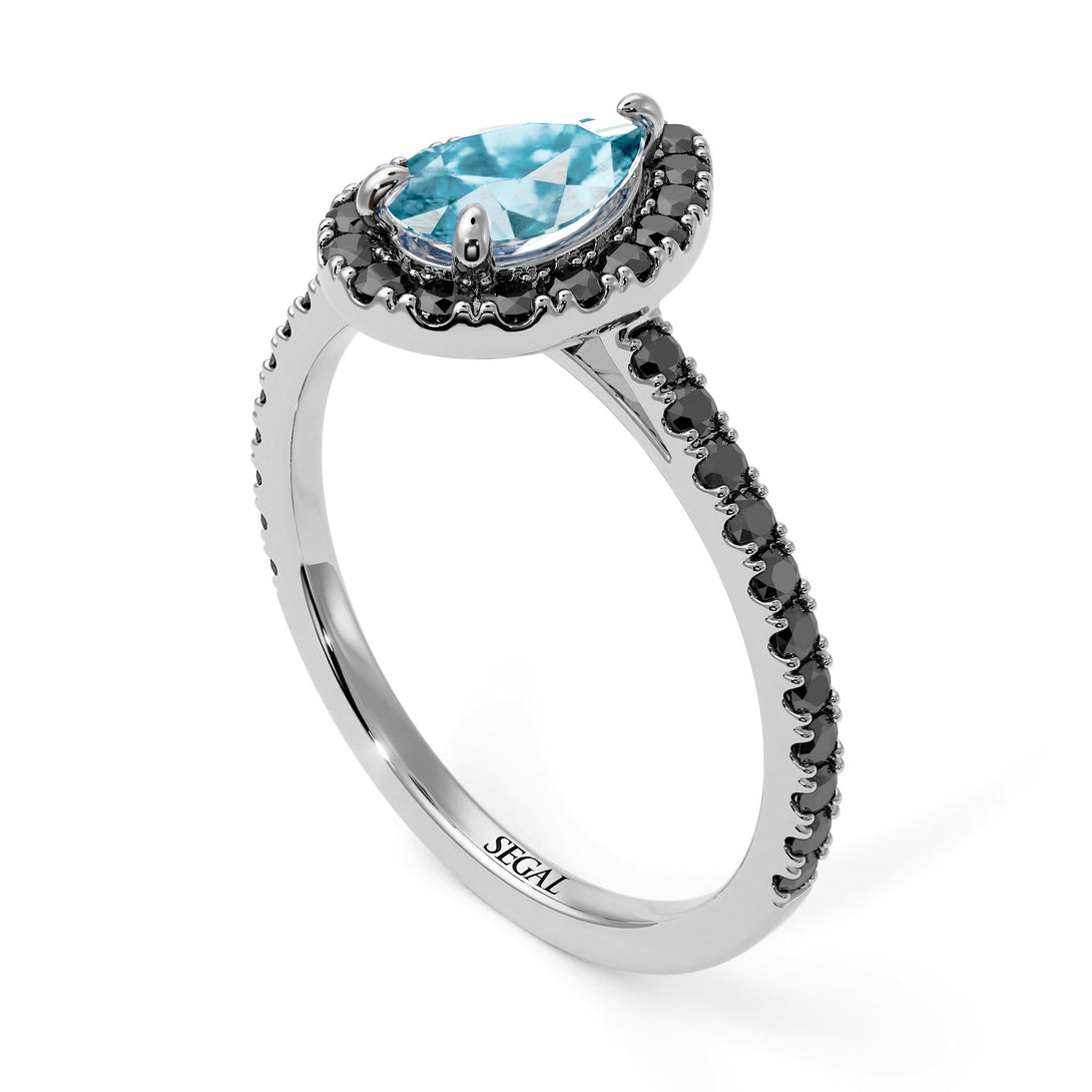 Pear Shaped Halo Aquamarine Ring - Janet No. 406