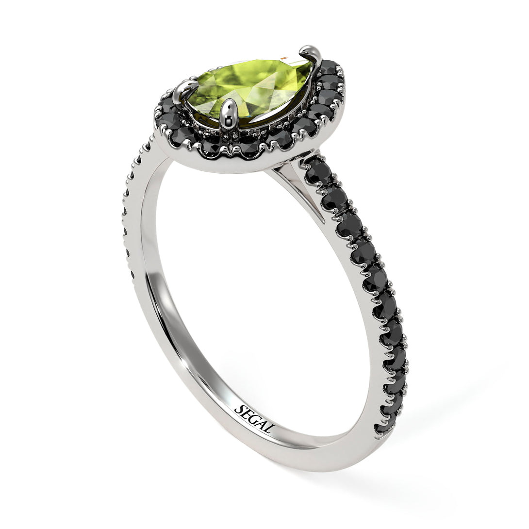 Pear Shaped Halo Peridot Ring - Janet No. 706