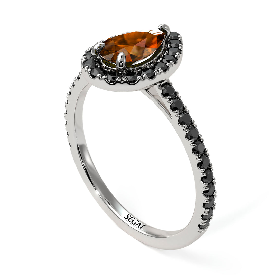 Pear Shaped Halo Brown Diamond Ring - Janet No. 1106