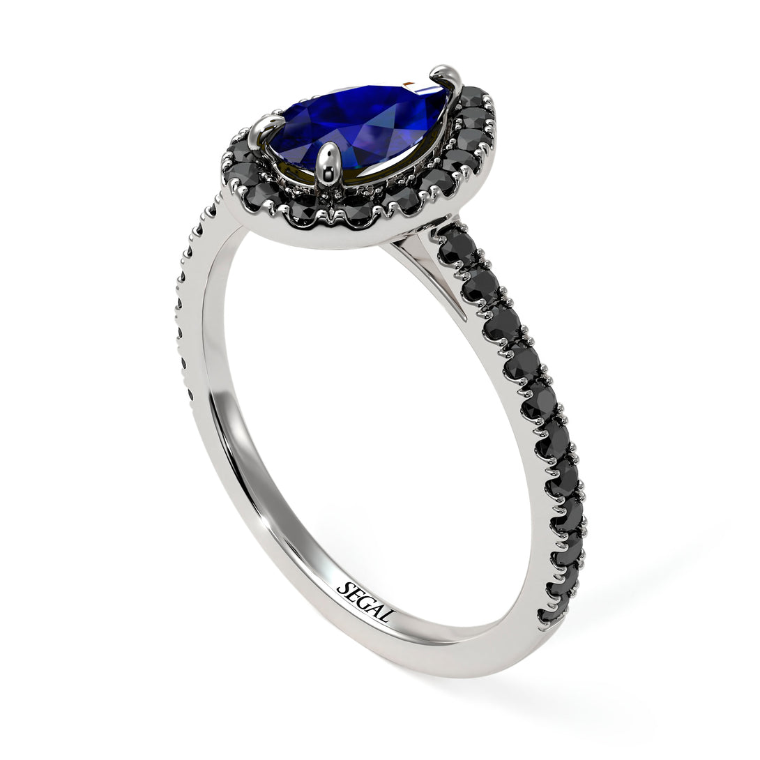 Pear Shaped Halo Sapphire Ring - Janet No. 30